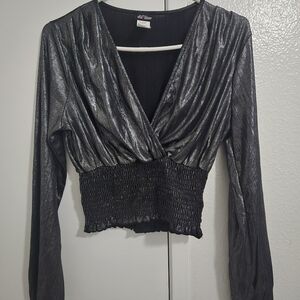 Elegant Metallic Black Blouse